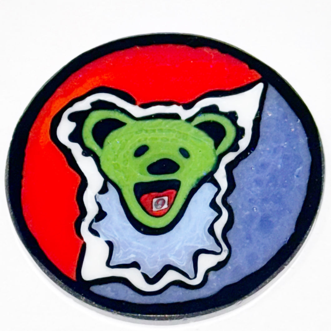 Dave Strobel Dancing Bear Head w/Stealie Tab Coin